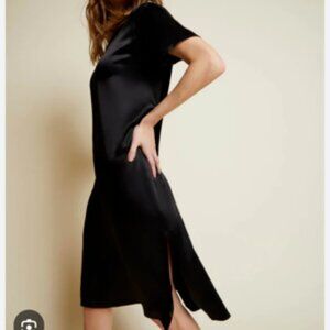 Nation LTD Black Padme Satin Side Slit Midi Tee Dress XS